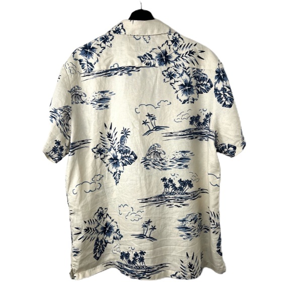 Porter & Ash 100% Linen Short Sleeve Leisure Shirt Men’s XL Cream/Blue Designer - Picture 3 of 10